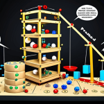 Integrated Risk Management**

Prompt: A complex Rube Goldberg machine illustrating how different financial concepts (VaR, market volatility, portfolio diversification, geopolitical events) are interconnected and ultimately impact a risk manager's decision-making process. The machine should be intricate and visually represent the integration of these elements.

**