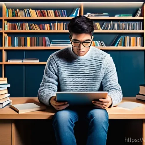 FRM 공부를 위한 추천 온라인 강의 - **Prompt:** "A young adult, perhaps in their late twenties or early thirties, sits at a clean, moder...