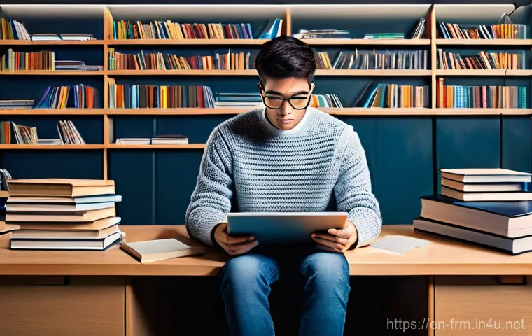 FRM 공부를 위한 추천 온라인 강의 - **Prompt:** "A young adult, perhaps in their late twenties or early thirties, sits at a clean, moder...