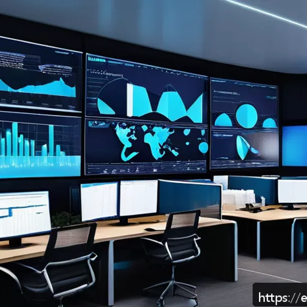 재무위험관리사로서 성장하는 법 - A high-tech financial risk management control room with multiple large digital screens displaying re...